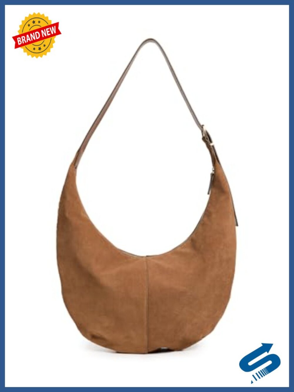 Suede Shoulder Bag Hobo Slouch Studded Adjustable Strap Large